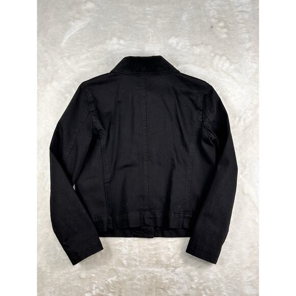 Ralph Lauren Jeans Black Denim Work Jacket Fitted Coat Women’s Small Cord Collar - Picture 2 of 6